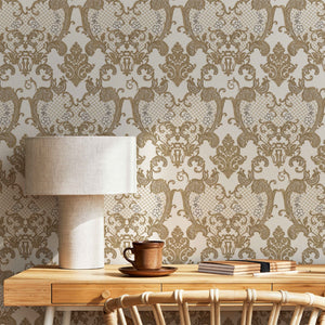 Luxury Gold Damask Embossed 3D Embossed Wallpaper, Glam Non-Woven Wall Covering, 41.7"W x 398"H, Washable Removable for Livin