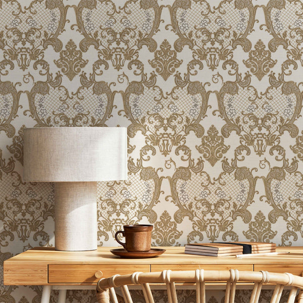 Luxury Gold Damask Embossed 3D Embossed Wallpaper, Glam Non-Woven Wall Covering, 41.7"W x 398"H, Washable Removable for Livin