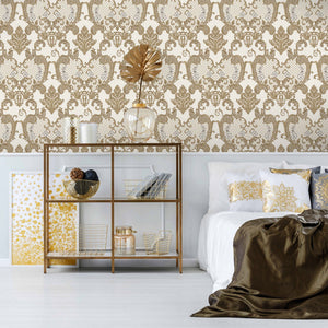 Luxury Gold Damask Embossed 3D Embossed Wallpaper, Glam Non-Woven Wall Covering, 41.7"W x 398"H, Washable Removable for Livin