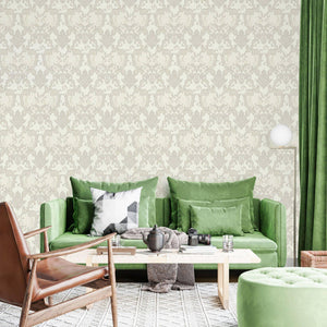 Luxury White Damask Embossed 3D Embossed Wallpaper, Traditional Non-Woven Wall Covering, 41.7"W x 398"H, Washable Removable f