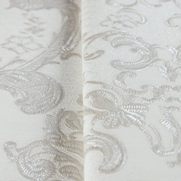 Luxury White Damask Embossed 3D Embossed Wallpaper, Traditional Non-Woven Wall Covering, 41.7"W x 398"H, Washable Removable f