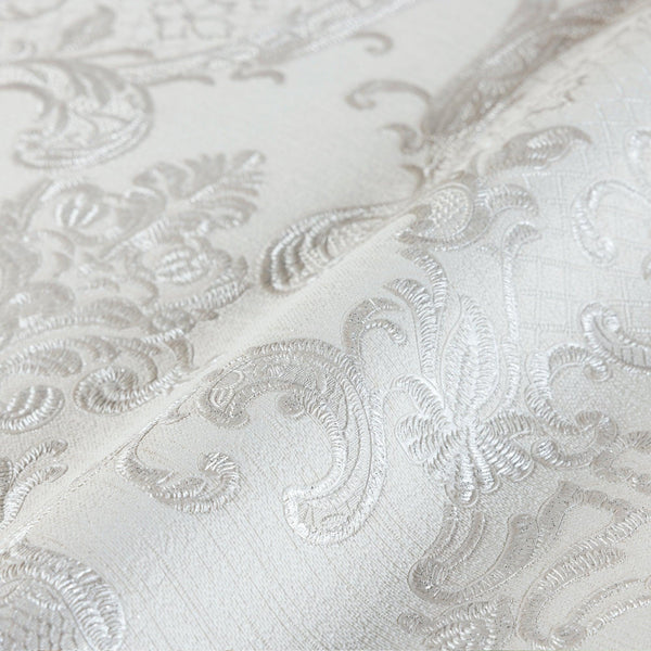 Luxury White Damask Embossed 3D Embossed Wallpaper, Traditional Non-Woven Wall Covering, 41.7"W x 398"H, Washable Removable f