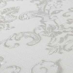Luxury White Damask Embossed 3D Embossed Wallpaper, Traditional Non-Woven Wall Covering, 41.7"W x 398"H, Washable Removable f