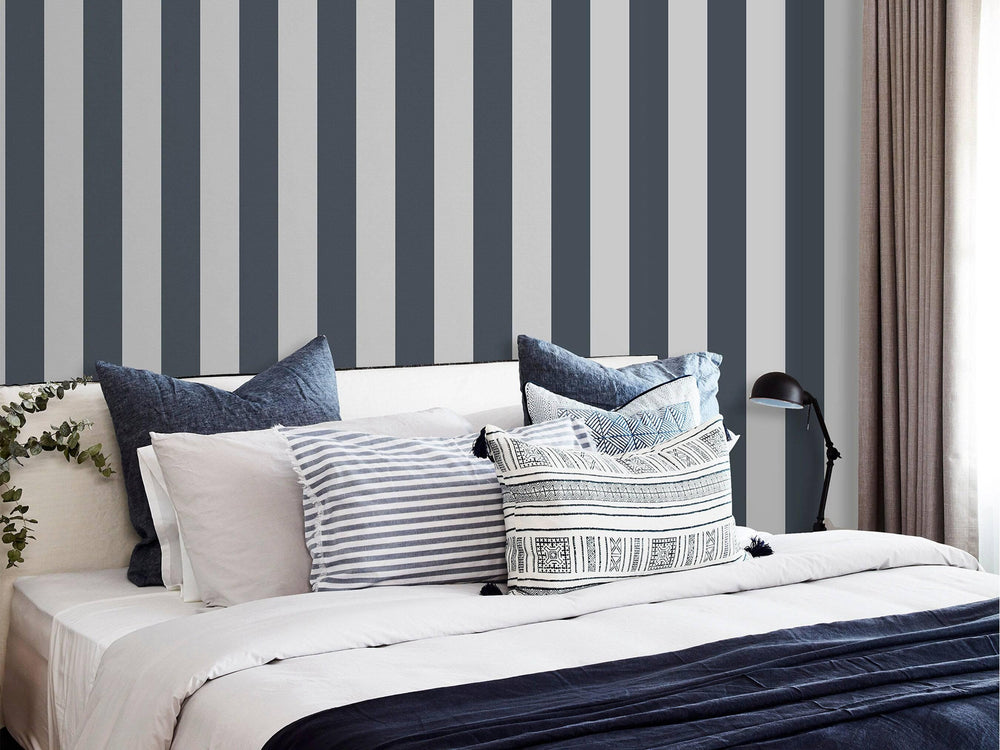 Luxury Blue Striped Stripe Textured Wallpaper, Coastal Non-Woven Wall Covering, 41.7"W x 614"H, Washable Removable for Living