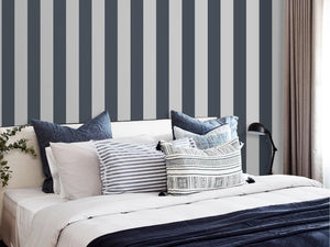Luxury Blue Striped Stripe Textured Wallpaper, Coastal Non-Woven Wall Covering, 41.7"W x 614"H, Washable Removable for Living