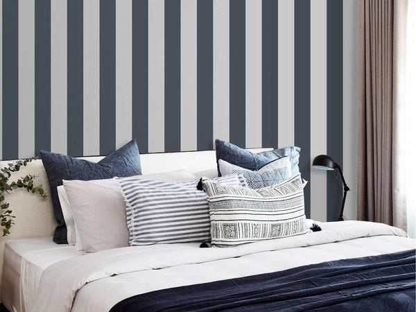 Luxury Blue Striped Stripe Textured Wallpaper, Coastal Non-Woven Wall Covering, 41.7"W x 614"H, Washable Removable for Living