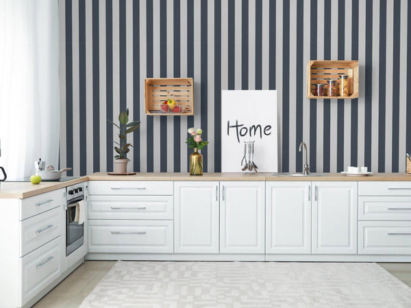 Luxury Blue Striped Stripe Textured Wallpaper, Coastal Non-Woven Wall Covering, 41.7"W x 614"H, Washable Removable for Living
