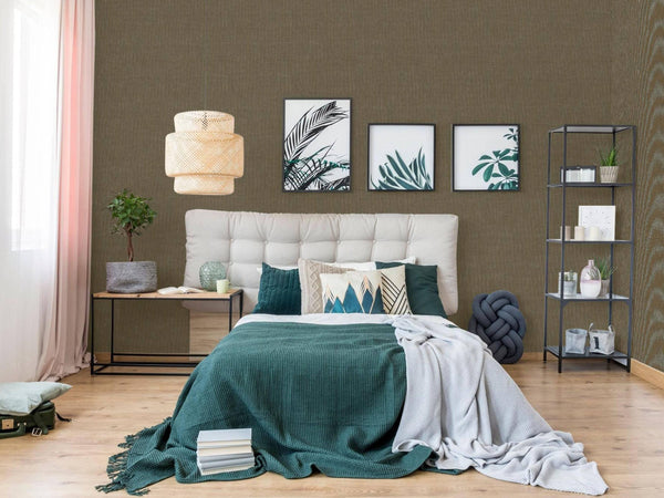 Luxury Brown Fabric Textured Wallpaper, Boho Non-Woven Wall Covering, 41.7"W x 614"H, Washable Removable for Living Room Bedr
