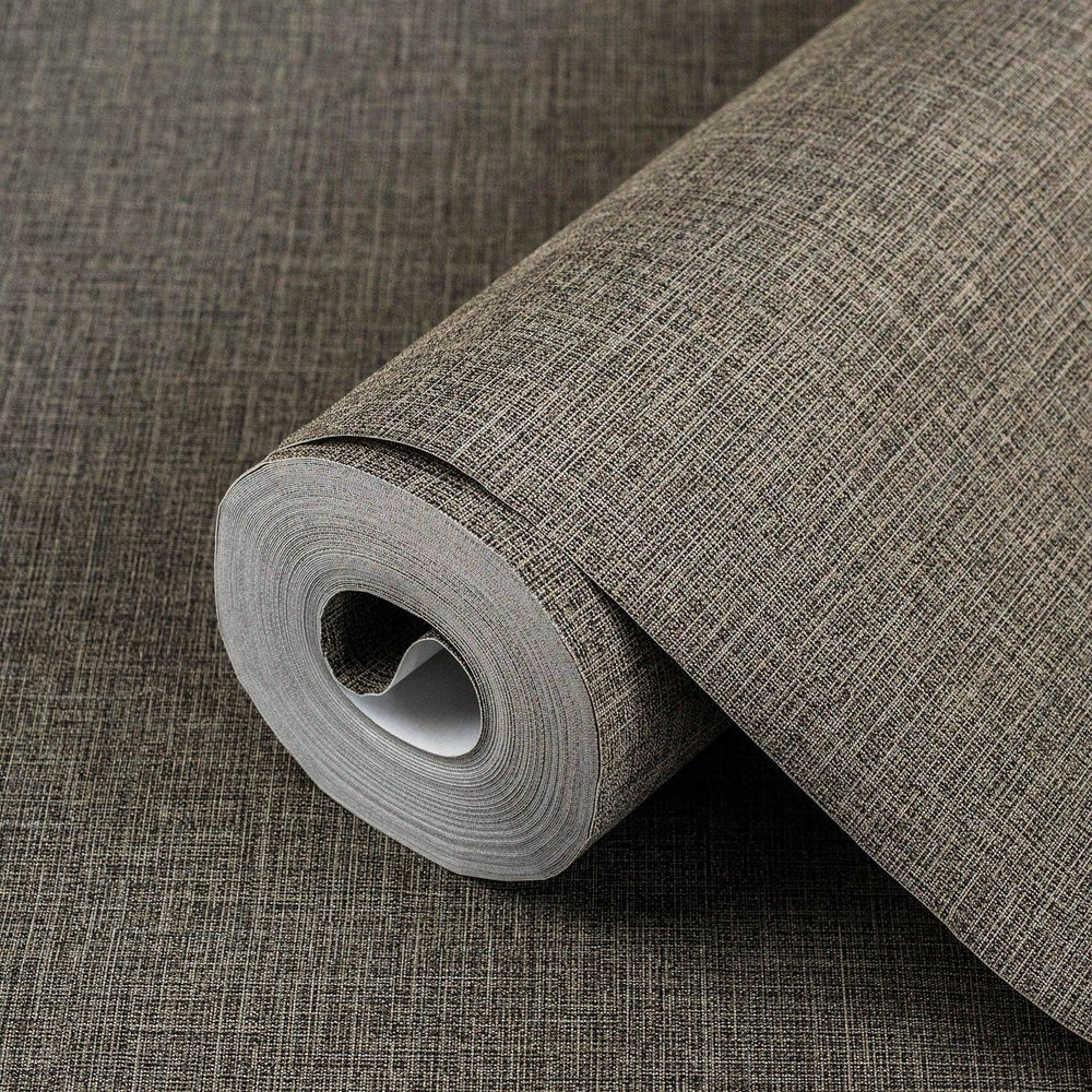 Luxury Brown Fabric Textured Wallpaper, Farmhouse Non-Woven Wall Covering, 41.7"W x 614"H, Washable Removable for Living Room