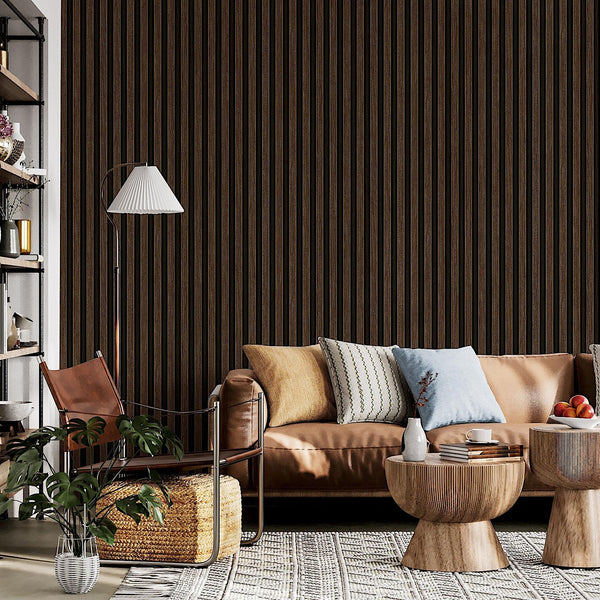 Luxury Black Abstract Wood 3D Embossed Wallpaper, Farmhouse Non-Woven Wall Covering, 41.7"W x 614"H, Washable Removable for L