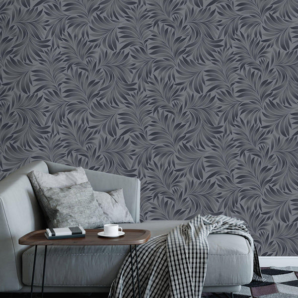 Luxury Blue Leaves Embossed 3D Embossed Wallpaper, Contemporary Non-Woven Wall Covering, 41.7"W x 398"H, Washable Removable f
