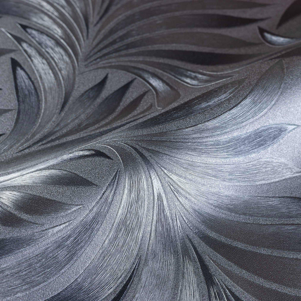 Luxury Blue Leaves Embossed 3D Embossed Wallpaper, Contemporary Non-Woven Wall Covering, 41.7"W x 398"H, Washable Removable f