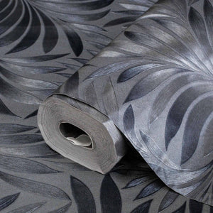 Luxury Blue Leaves Embossed 3D Embossed Wallpaper, Contemporary Non-Woven Wall Covering, 41.7"W x 398"H, Washable Removable f
