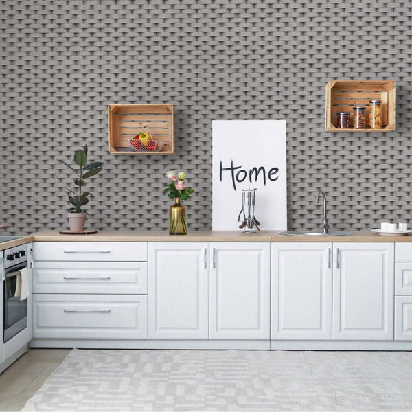 Luxury Gray Geometric Textured Wallpaper, Premium Non-Woven Wall Covering, 41.7"W x 398"H, Washable Removable for Living Room