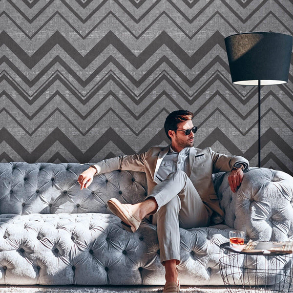 Luxury Gray Chevron Textured 3D Embossed Wallpaper, Contemporary Non-Woven Wall Covering, 41.7"W x 398"H, Washable Removable 