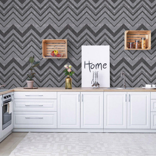 Luxury Gray Chevron Textured 3D Embossed Wallpaper, Contemporary Non-Woven Wall Covering, 41.7"W x 398"H, Washable Removable 