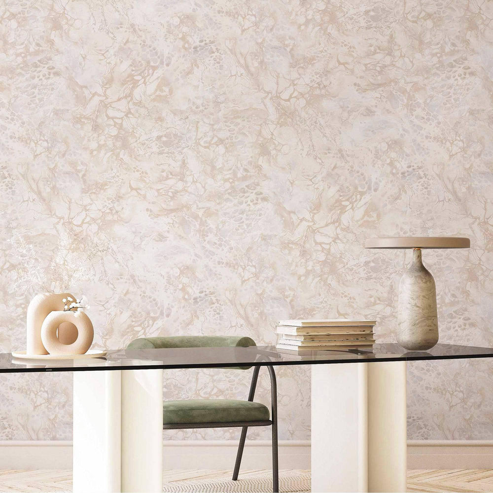 Luxury Beige Marble Stone Textured Wallpaper, Rustic Non-Woven Wall Covering, 41.7"W x 614"H, Washable Removable for Living R