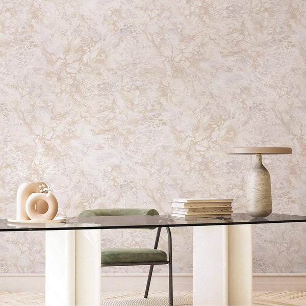 Luxury Beige Marble Stone Textured Wallpaper, Rustic Non-Woven Wall Covering, 41.7"W x 614"H, Washable Removable for Living R