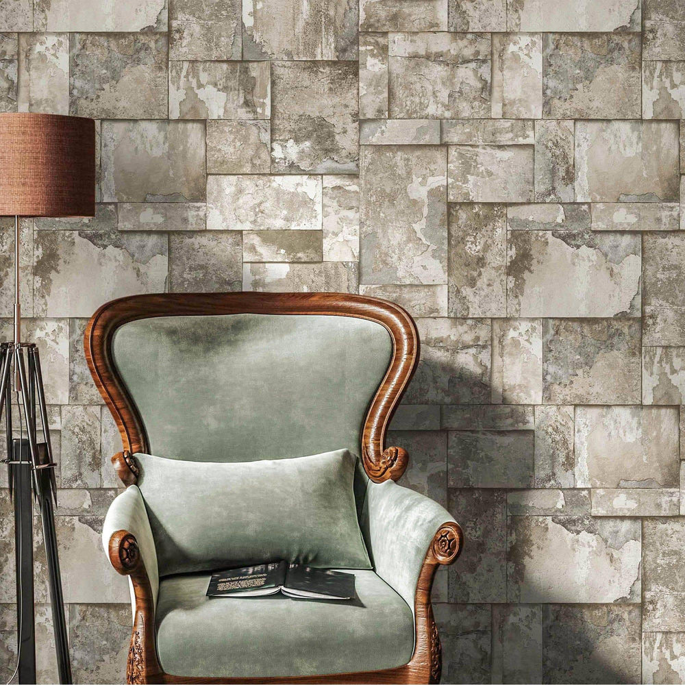 Luxury Beige Stone Embossed 3D Embossed Wallpaper, Rustic Non-Woven Wall Covering, 41.7"W x 398"H, Washable Removable for Liv