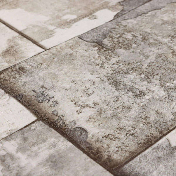 Luxury Beige Stone Embossed 3D Embossed Wallpaper, Rustic Non-Woven Wall Covering, 41.7"W x 398"H, Washable Removable for Liv