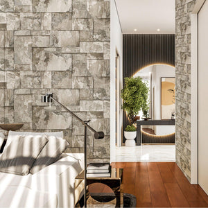 Luxury Beige Stone Embossed 3D Embossed Wallpaper, Rustic Non-Woven Wall Covering, 41.7"W x 398"H, Washable Removable for Liv