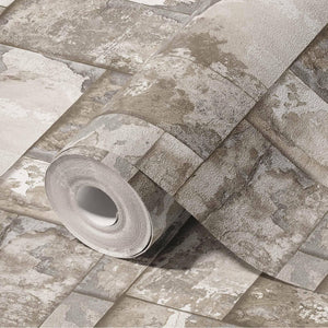 Luxury Beige Stone Embossed 3D Embossed Wallpaper, Rustic Non-Woven Wall Covering, 41.7"W x 398"H, Washable Removable for Liv