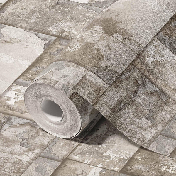Luxury Beige Stone Embossed 3D Embossed Wallpaper, Rustic Non-Woven Wall Covering, 41.7"W x 398"H, Washable Removable for Liv