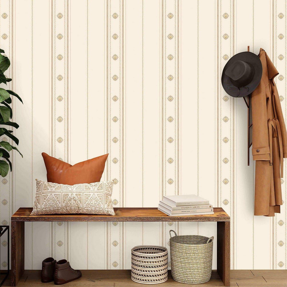 Luxury Cream Striped Stripe 3D Embossed Wallpaper, Victorian Non-Woven Wall Covering, 41.7"W x 398"H, Washable Removable for 