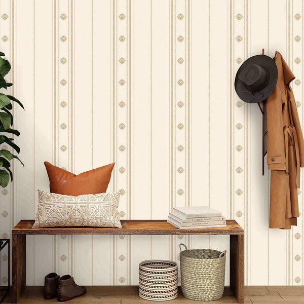Luxury Cream Striped Stripe 3D Embossed Wallpaper, Victorian Non-Woven Wall Covering, 41.7"W x 398"H, Washable Removable for 