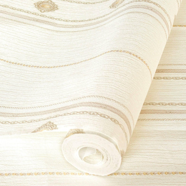 Luxury Cream Striped Stripe 3D Embossed Wallpaper, Victorian Non-Woven Wall Covering, 41.7"W x 398"H, Washable Removable for 