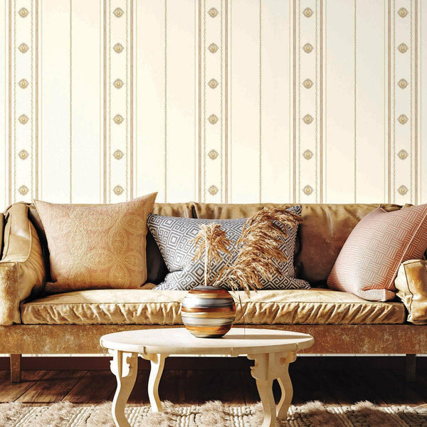 Luxury Cream Striped Stripe 3D Embossed Wallpaper, Victorian Non-Woven Wall Covering, 41.7"W x 398"H, Washable Removable for 