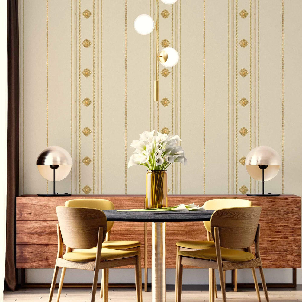 Luxury Gold Striped Stripe 3D Embossed Wallpaper, Victorian Non-Woven Wall Covering, 41.7"W x 398"H, Washable Removable for L