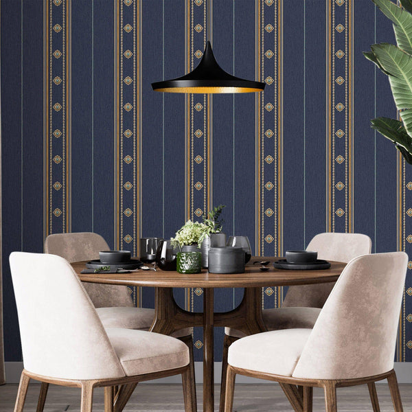 Luxury Blue Striped Stripe 3D Embossed Wallpaper, Boho Non-Woven Wall Covering, 41.7"W x 398"H, Washable Removable for Living