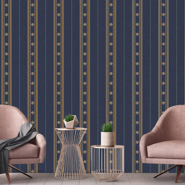 Luxury Blue Striped Stripe 3D Embossed Wallpaper, Boho Non-Woven Wall Covering, 41.7"W x 398"H, Washable Removable for Living