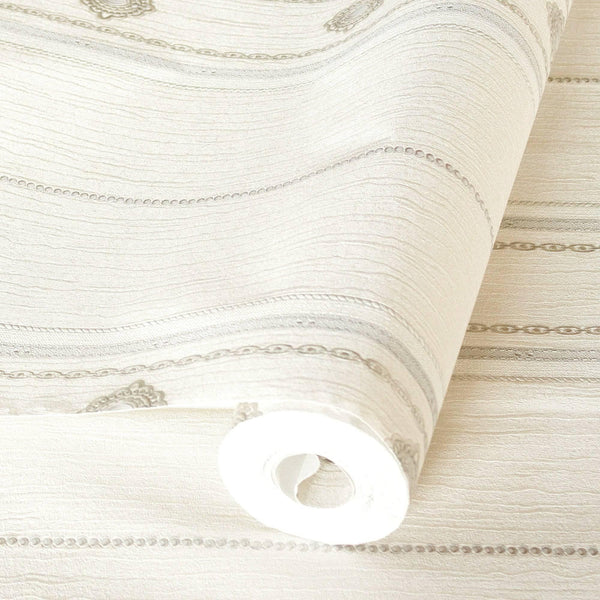 Luxury Silver Striped Stripe 3D Embossed Wallpaper, Country Non-Woven Wall Covering, 41.7"W x 398"H, Washable Removable for L