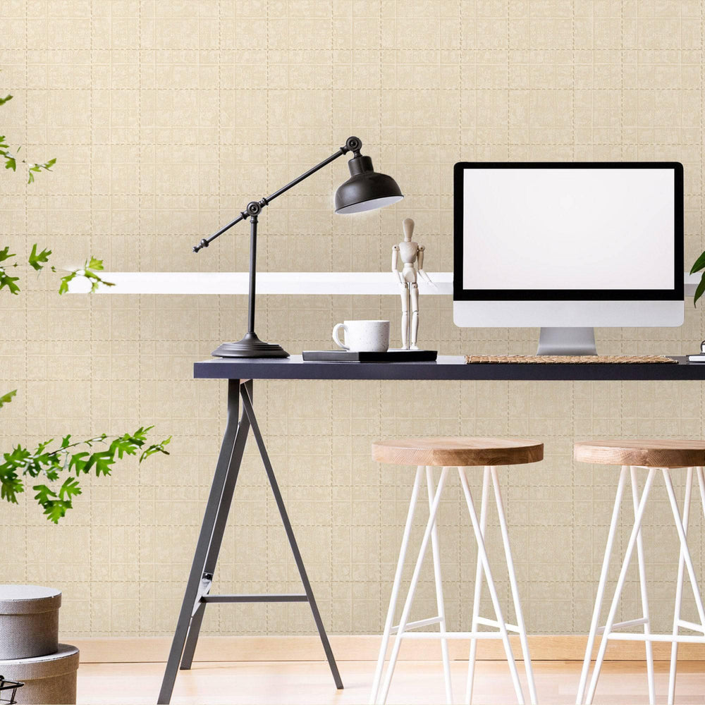 Luxury Beige Geometric Textured Wallpaper, Premium Non-Woven Wall Covering, 41.7"W x 398"H, Washable Removable for Living Roo