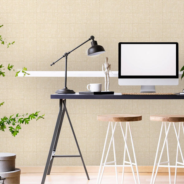 Luxury Beige Geometric Textured Wallpaper, Premium Non-Woven Wall Covering, 41.7"W x 398"H, Washable Removable for Living Roo