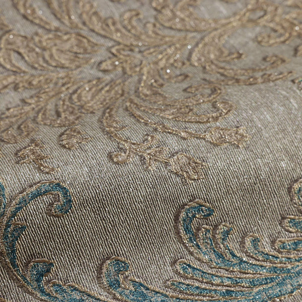 Luxury Blue Damask Embossed 3D Embossed Wallpaper, Mediterranean Non-Woven Wall Covering, 41.7"W x 398"H, Washable Removable 