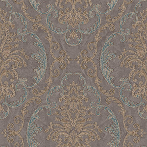 Luxury Blue Damask Embossed 3D Embossed Wallpaper, Mediterranean Non-Woven Wall Covering, 41.7"W x 398"H, Washable Removable 