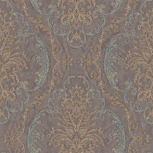 Luxury Blue Damask Embossed 3D Embossed Wallpaper, Mediterranean Non-Woven Wall Covering, 41.7"W x 398"H, Washable Removable 