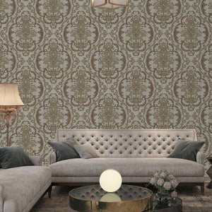 Luxury Brown Damask Embossed 3D Embossed Wallpaper, Country Non-Woven Wall Covering, 41.7"W x 398"H, Washable Removable for L