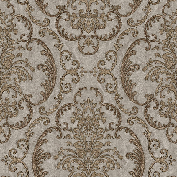 Luxury Brown Damask Embossed 3D Embossed Wallpaper, Country Non-Woven Wall Covering, 41.7"W x 398"H, Washable Removable for L
