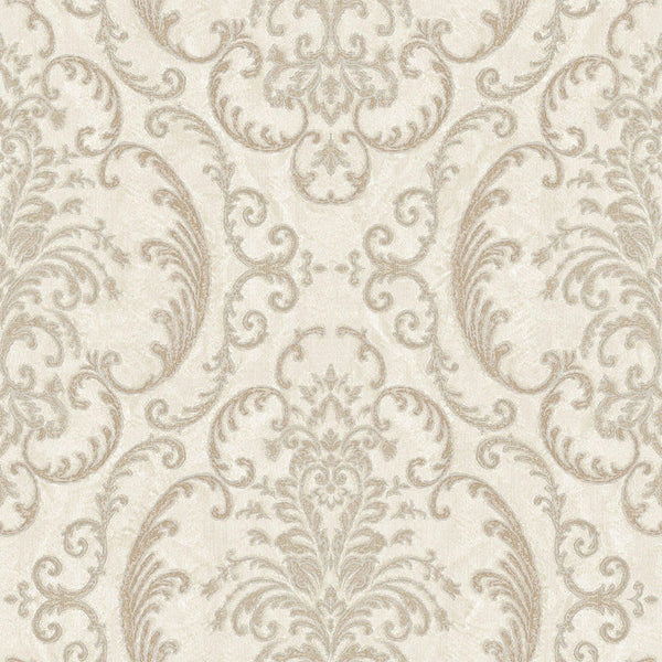 Luxury Cream Damask Embossed 3D Embossed Wallpaper, Boho Non-Woven Wall Covering, 41.7"W x 398"H, Washable Removable for Livi