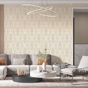 Luxury Cream Damask Embossed 3D Embossed Wallpaper, Boho Non-Woven Wall Covering, 41.7"W x 398"H, Washable Removable for Livi