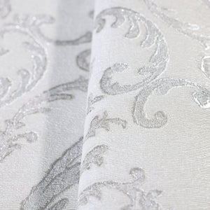 Luxury White Damask Embossed 3D Embossed Wallpaper, Mediterranean Non-Woven Wall Covering, 41.7"W x 398"H, Washable Removable