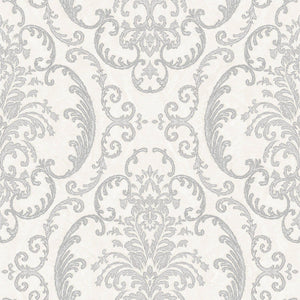 Luxury White Damask Embossed 3D Embossed Wallpaper, Mediterranean Non-Woven Wall Covering, 41.7"W x 398"H, Washable Removable