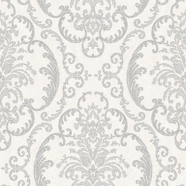 Luxury White Damask Embossed 3D Embossed Wallpaper, Mediterranean Non-Woven Wall Covering, 41.7"W x 398"H, Washable Removable
