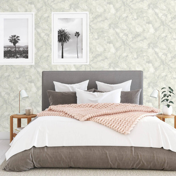 Luxury Ivory Metallic Marble Textured Wallpaper, Coastal Non-Woven Wall Covering, 41.7"W x 398"H, Washable Removable for Livi