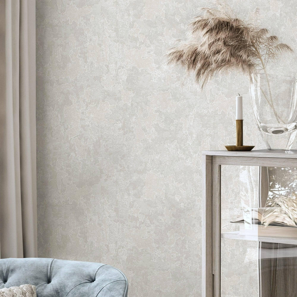 Luxury Cream Distressed Metallic 3D Embossed Wallpaper, Industrial Non-Woven Wall Covering, 41.7"W x 614"H, Washable Removabl