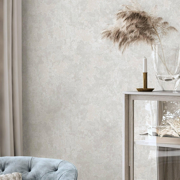 Luxury Cream Distressed Metallic 3D Embossed Wallpaper, Industrial Non-Woven Wall Covering, 41.7"W x 614"H, Washable Removabl